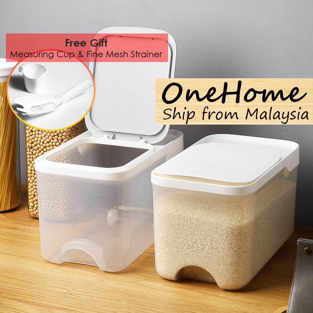 Onehome 5kg Kitchen Storage Rice Dispenser Storage Box Food Dispensers * Free Measuring Cup & Fine Mesh Strainer