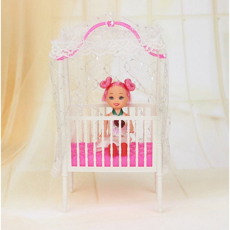 Plastic Sweet Baby Crib For Barbie Girls Doll Furniture For 1 12