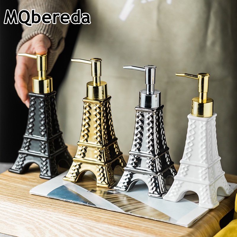 【Ready Stock】New Creative Ceramic Hand Sanitizer Lotion Press Bottle Eiffel Tower Style Shampoo Conditioner Bottle Hotel ClubHouse Divided Home Bathroom Accessories