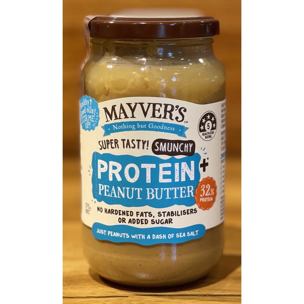 MAYVER'S 100% Natural No Added Oil & Sugar Gluten Free PROTEIN PLUS HI-OLEIC Peanut Butter {VEGAN} 375gm - Australia