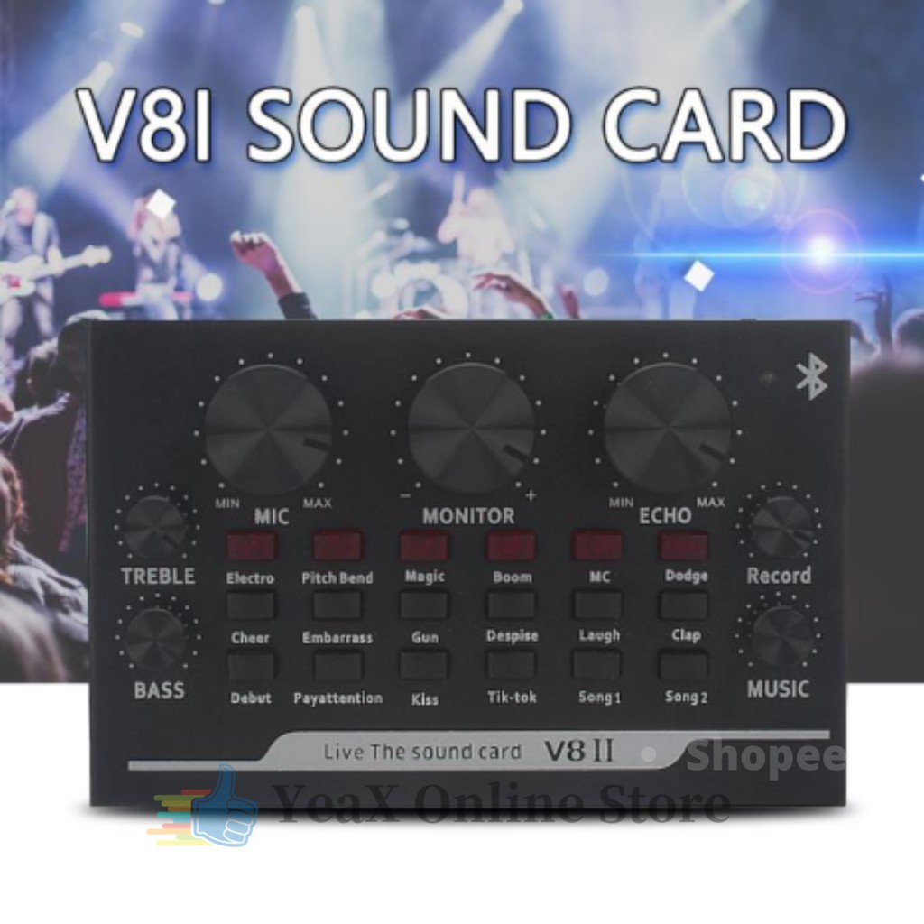 Multifunctional Live Sound Card USB Audio Interface Intelligent Volume Mic External Sound Card,6 Sound Modes,for Youtube/Live Broadcast Live Sound Card V8 Voice Changer 