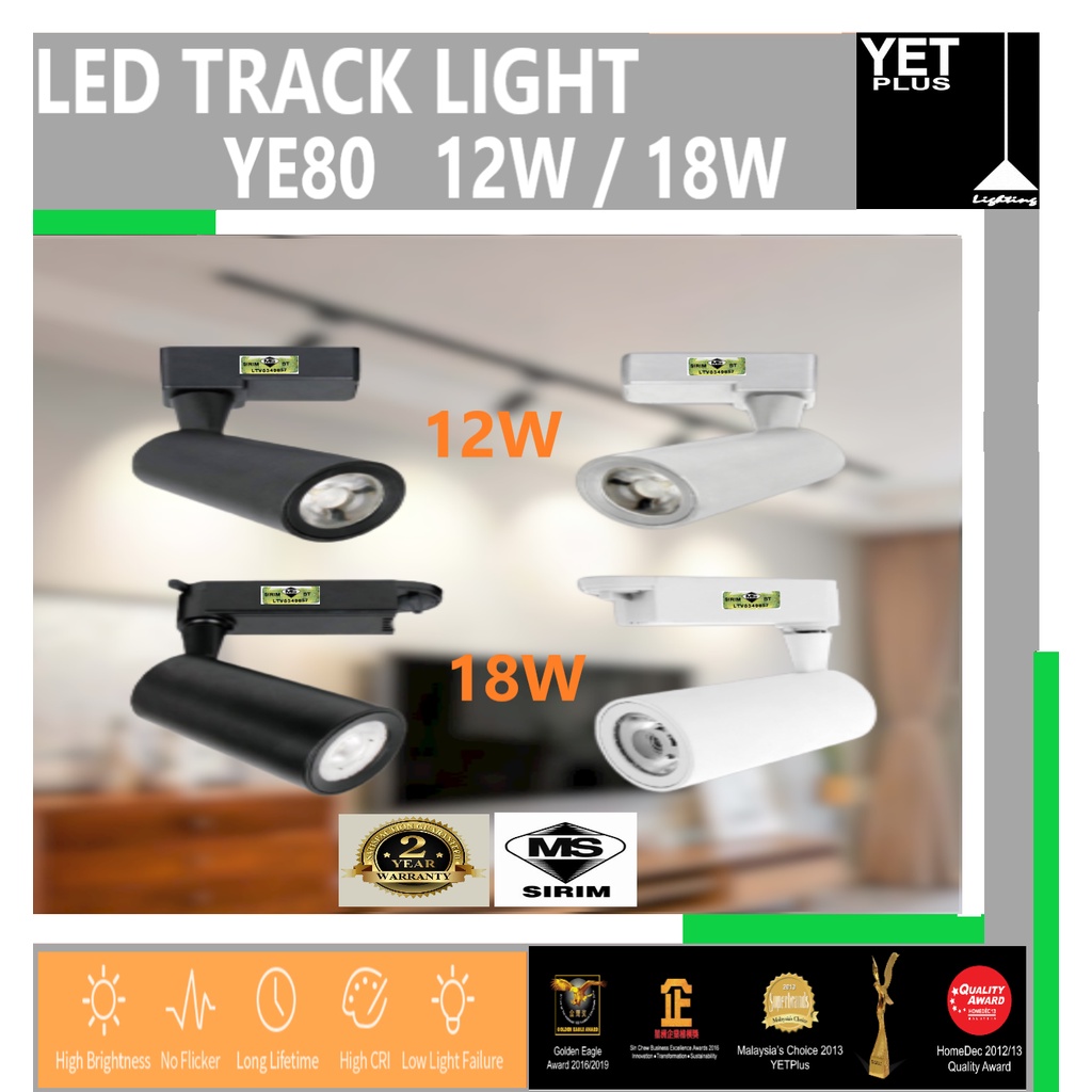 Yetplus Lampu LED Track Light YE80 12W 18W White or Black 6500K 4000K ...