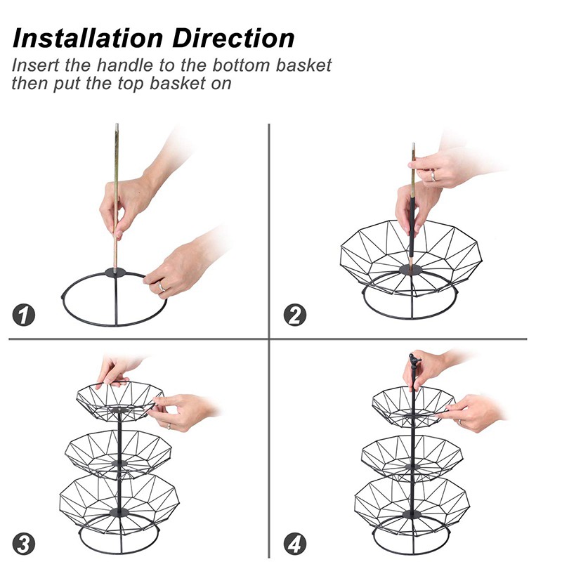 Countertop Fruit Basket Holder Decorative Tabletop Stand 3 Tier