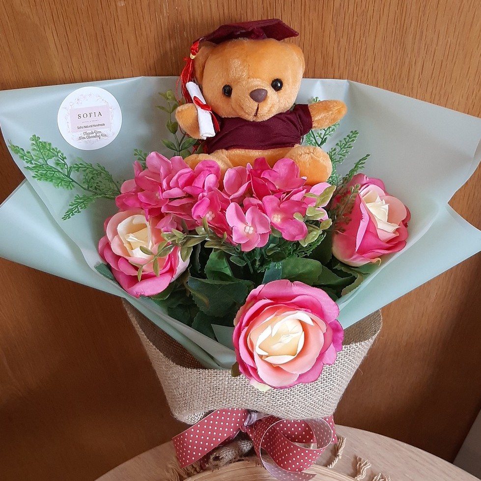 Graduation Teddy Flower Bouquet /Bear Graduate Artificial Flowers ...