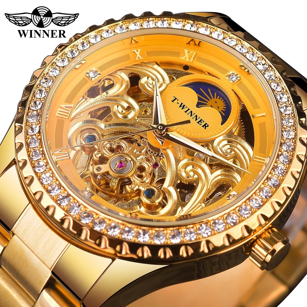 Winner high-end luxury men's automatic mechanical watch hollow Tourbillon moon phase water diamond watch new product