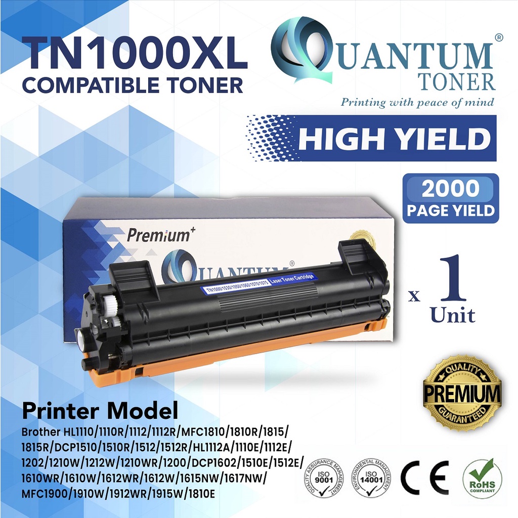 Aja instans Løsne Compatible Toner TN1000 TN-1000 for Brother HL-1110 DCP-1510 DCP-1512  DCP-1610W MFC-1810 MFC-1815 HL-1210W DCP-1610W | Shopee Malaysia