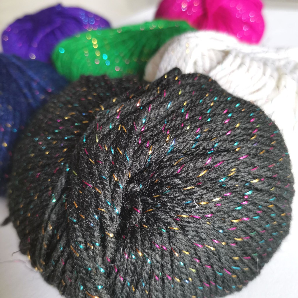 50g Tinsel Acrylic Yarn Ball Gold Line Cake Multicolored Crochet
