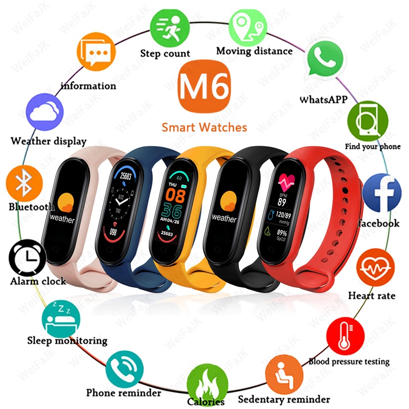 M5 M6 Smart Watch Men Women Heart Rate Monitor Blood Pressure Watch for ios android