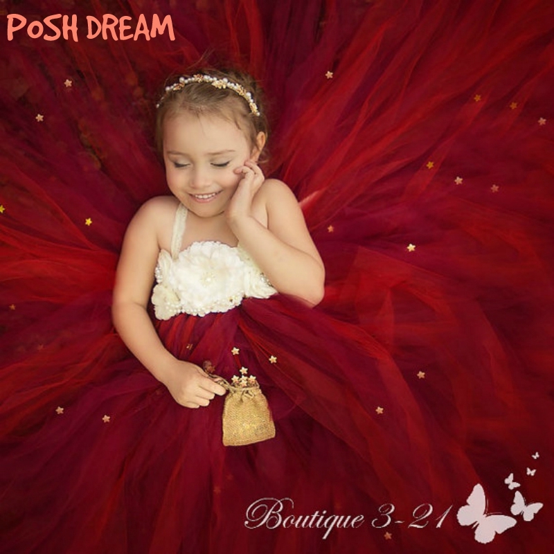 Cranberry Flower Girl Dress For Wedding Party Burgundy Beige