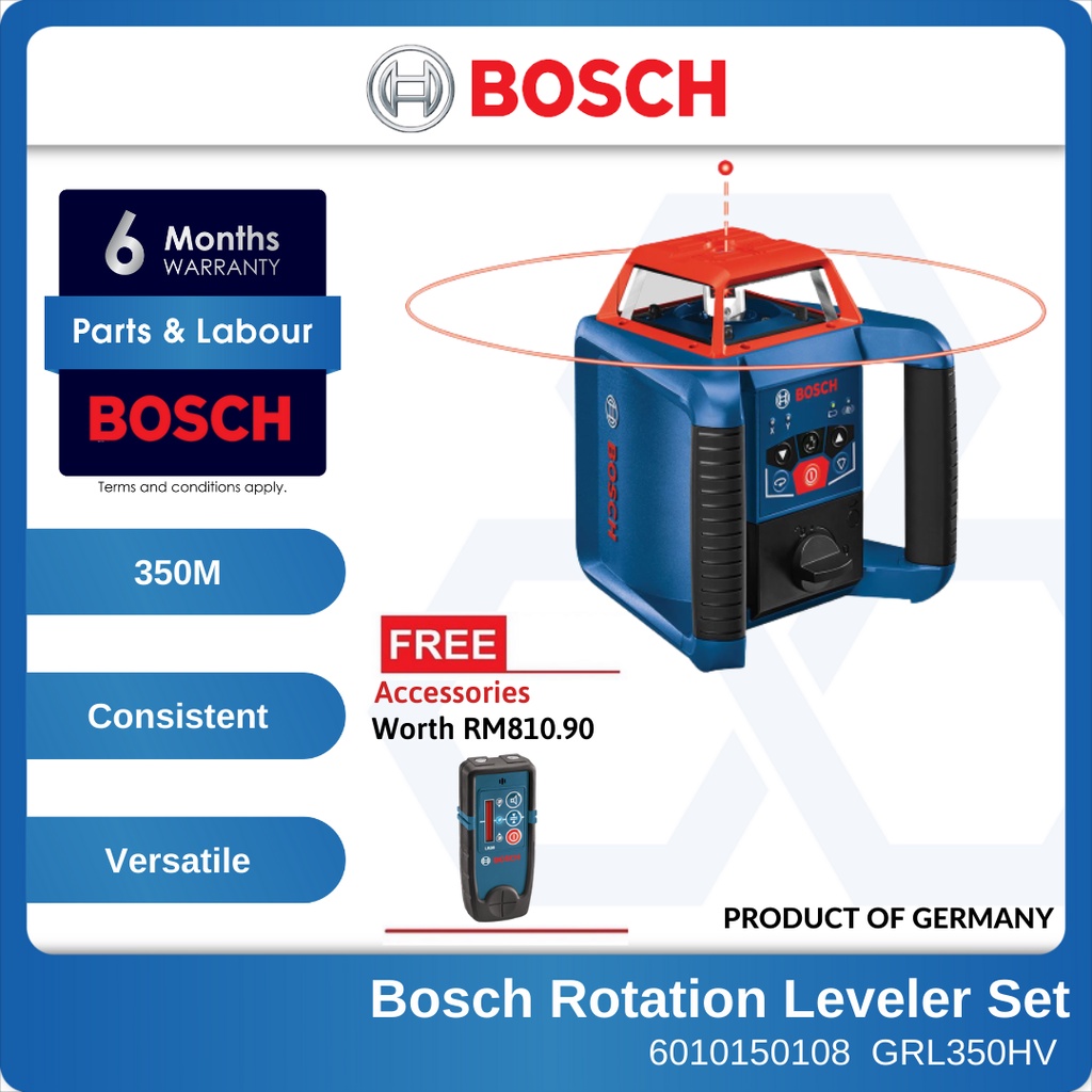 BOSCH GRL350HV Rotation Leveler Set 350M Working Range [FREE] LR30 Laser Receiver and BT170