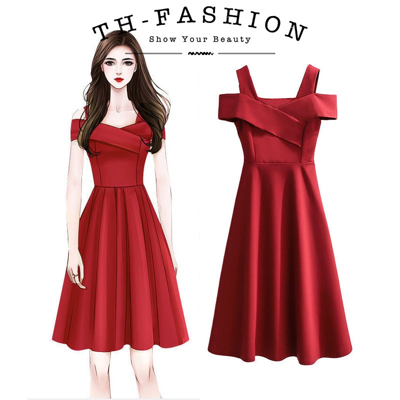 【TH Fashion】?HOT SEALS? Plus Size Dress Women's Fashion Temperament Casual Dress Korean Style Dinner Dress Female Belly Thin Waist Skirt