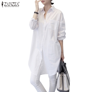 Image of ZANZEA Womens Long Sleeve Lapel Collar Casual Solid Loose Blouse