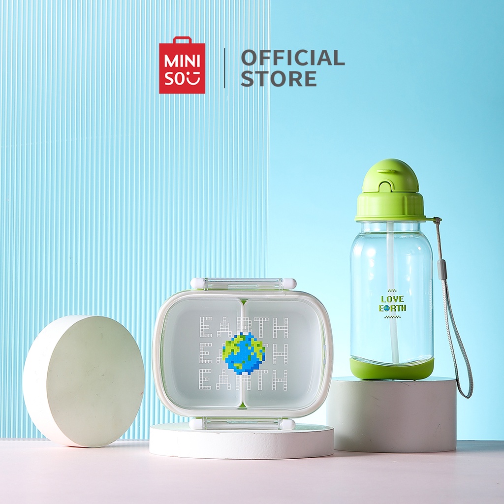 Miniso Lunch Box Set + Plastic Cup Drinking Water Bottle Portable Kids Lunch Box Ecofriendly