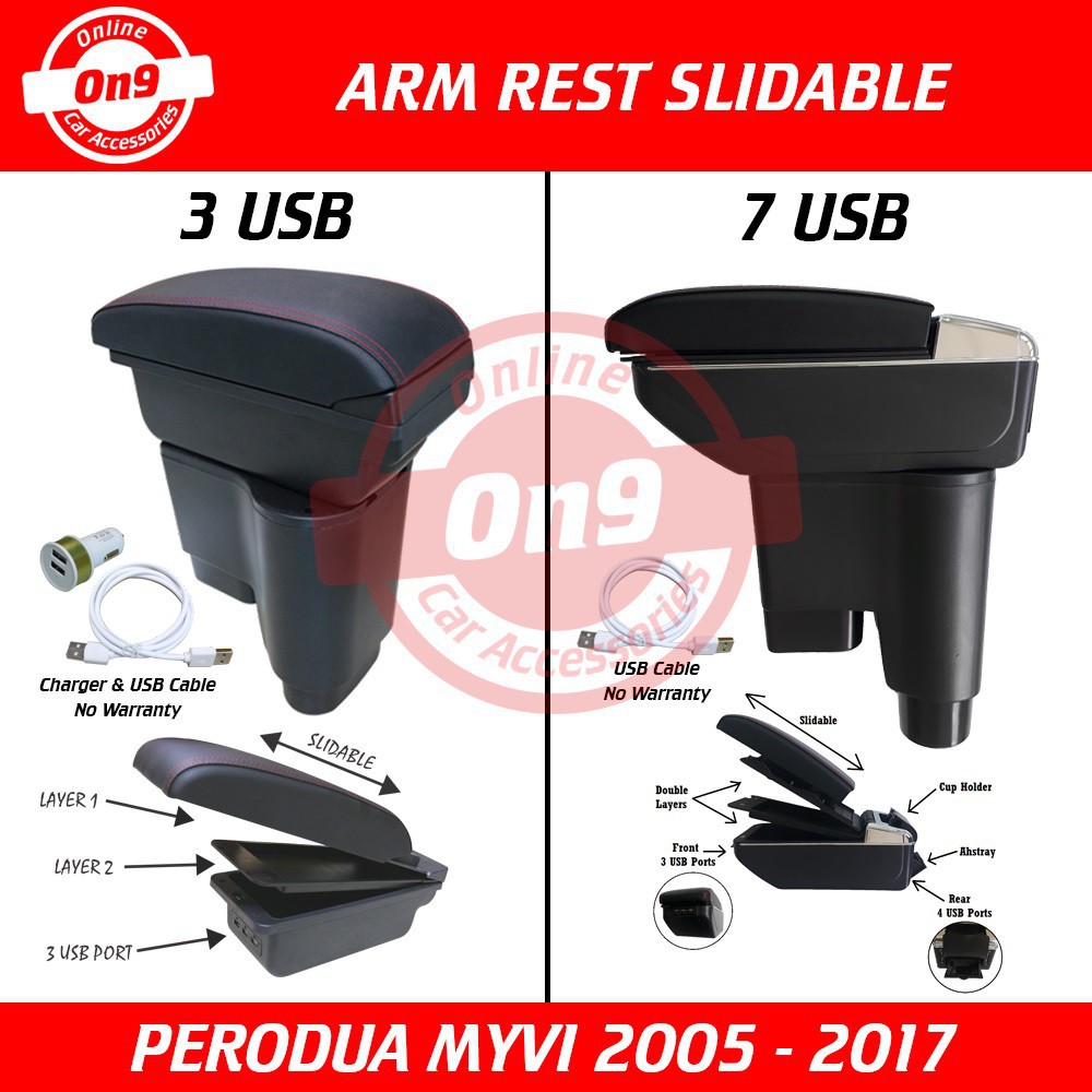 Car Accessories Parts Arm Rest Perodua Myvi 2005 2006 2007 2008 2009 2010 2011 2012 2013 2014 2015 2016 2017 3 Usb 7 Shopee Malaysia