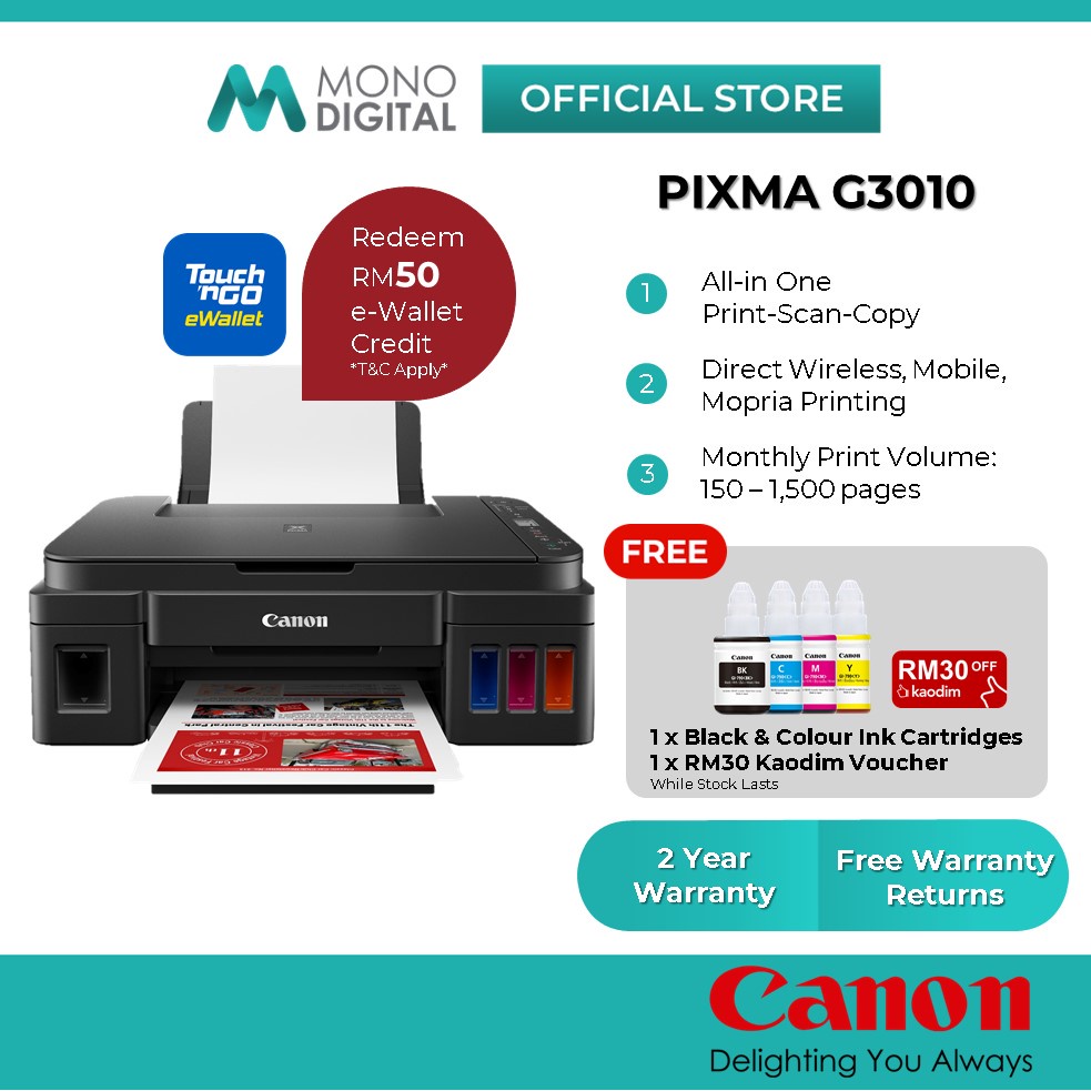 Canon Pixma G3010 Low Cost Ink Tank Wireless All-In-One Home Use Color Printer (Print/Scan/Copy)[Free TnG RM50]
