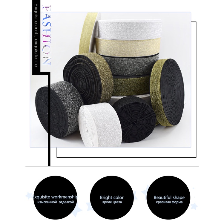Essential Must 2Meters Gold Silver Glitter Elastic Bands Rubber Band Lace Ribbon Garment Trousers Belt Sewing - Image 2