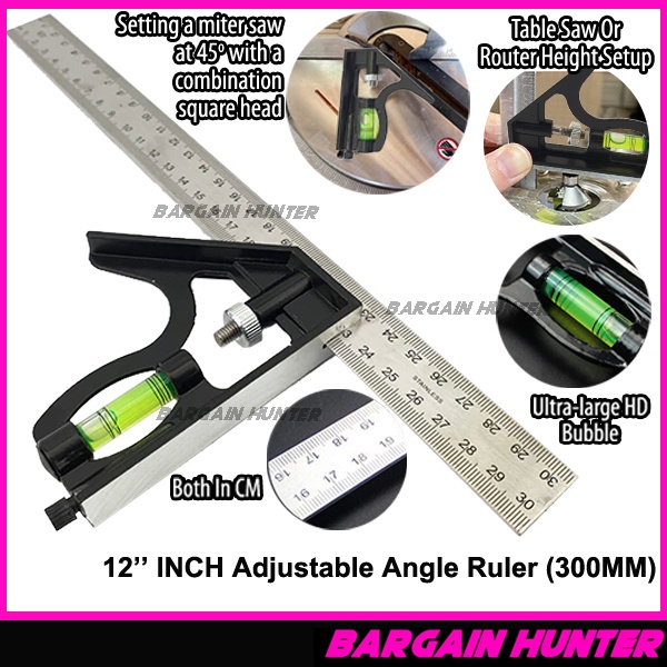 Stainless Steel Combination Square Ruler Level Gauge Angle Metric Ruler