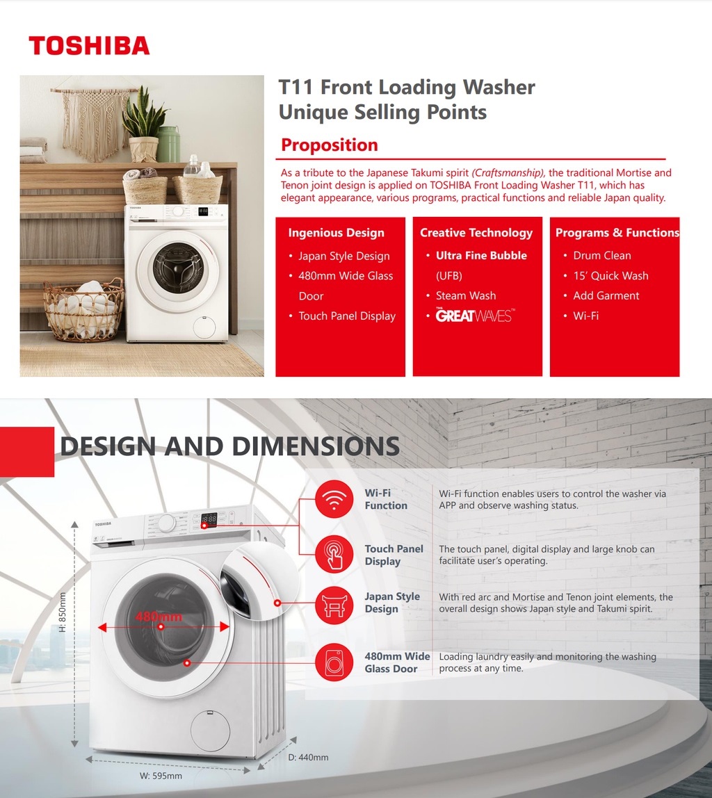 Toshiba Washing Machine (7.5KG/8.5KG/9.5KG/10.5KG) Origin INVERTER WIFI