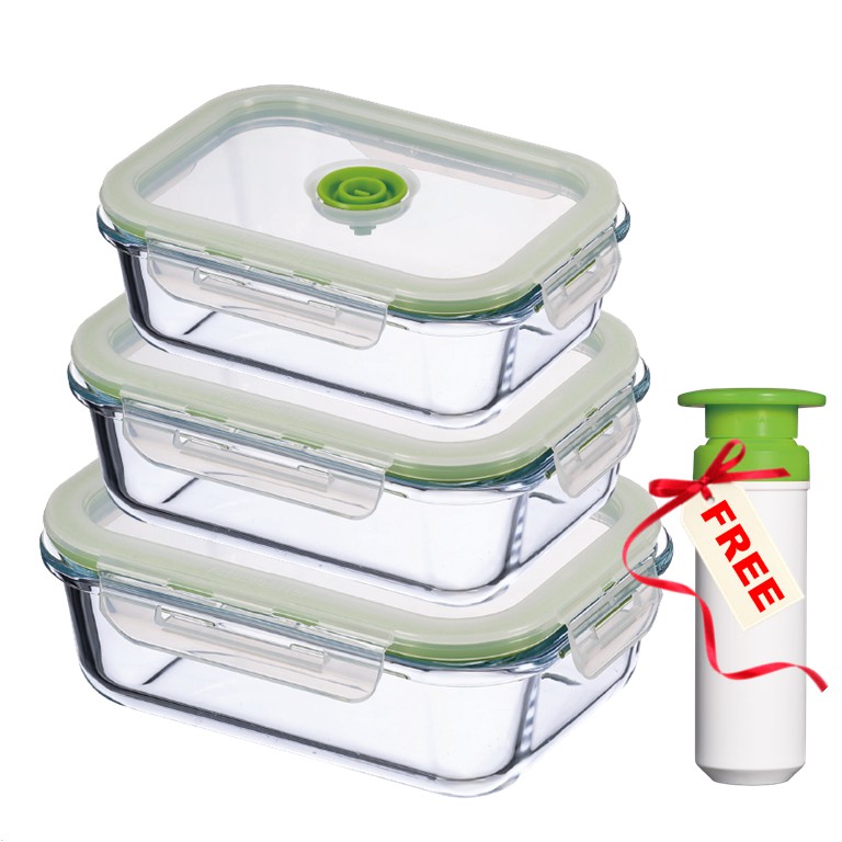Vacuumsaver Borosilicate Glass Container Set of 3 with FREE Pump