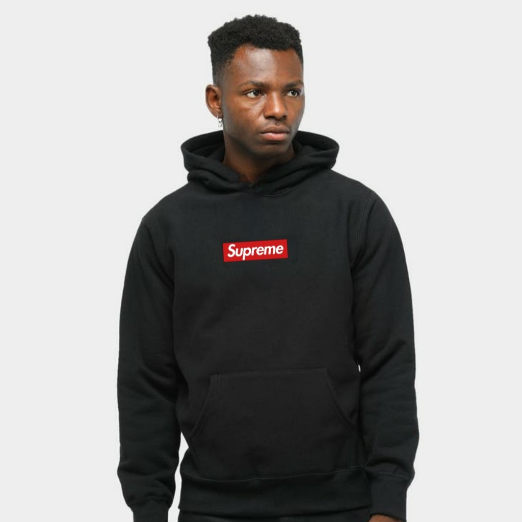 Supreme hoodie black red box logo on sale