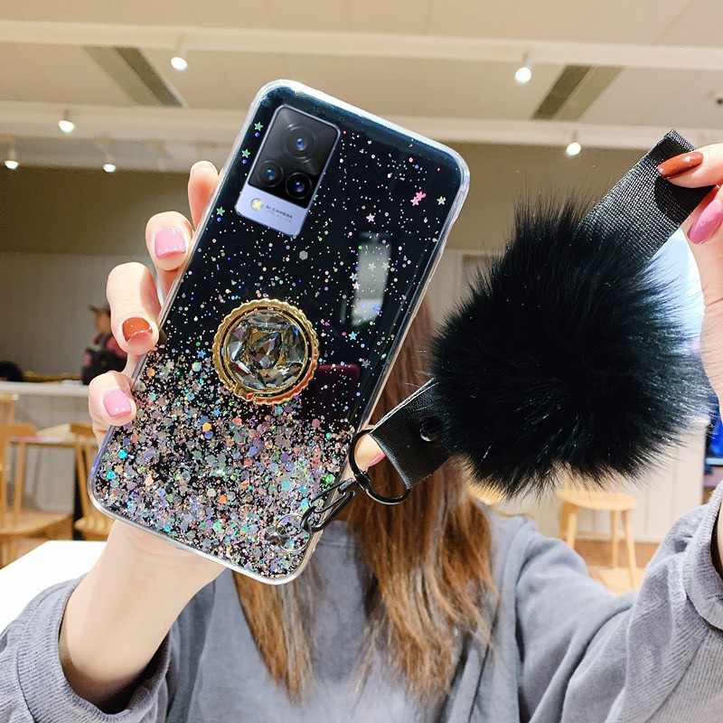 Buy New Bling Glitter Casing Vivo Y 21 Y31 Ysg Ys Y Y12a Y12s V21 5g V21e Handphone Case Luxury Rhinestone Ring Holder Hariball With Hand Strap Transparent Star Space Softcase Phone