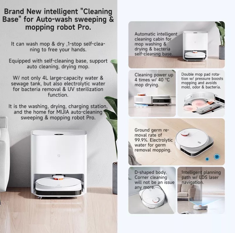 Xiaomi Mijia Self-Cleaning Robot Vacuum Mop / Mop Pro Auto Lifting LDS ...