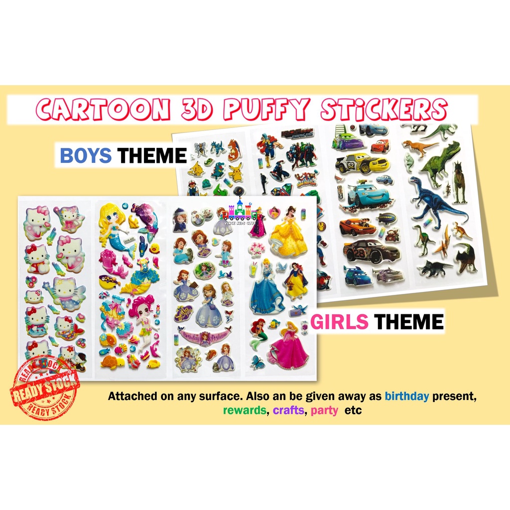 Kids Cartoon Bubble Stickers Puffy Sticker for Kids Children Party Pack