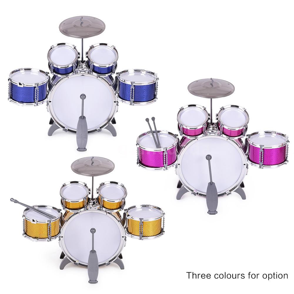 1 Cymbal with Small Stool Drum Sticks for Boys Girls Muslady Children Kids Jazz Drum Set Kit Musical Educational Instrument Toy 5 Drums