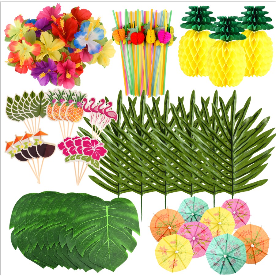 Kuuqa 123 Pcs Tropical Hawaiian Party Decorations Set Luau