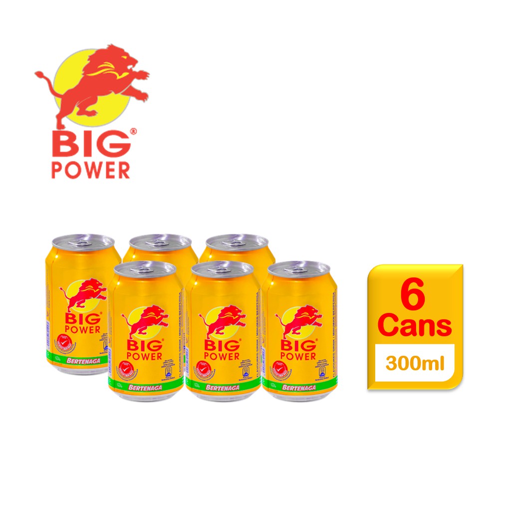 6 Cans Big Power Energy Drink 300ml Low Sugar NonCarbonated