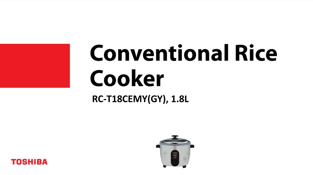 Toshiba 1.8L Conventional Rice Cooker RCT18CEMY(GY) (Grey) Seng Huat