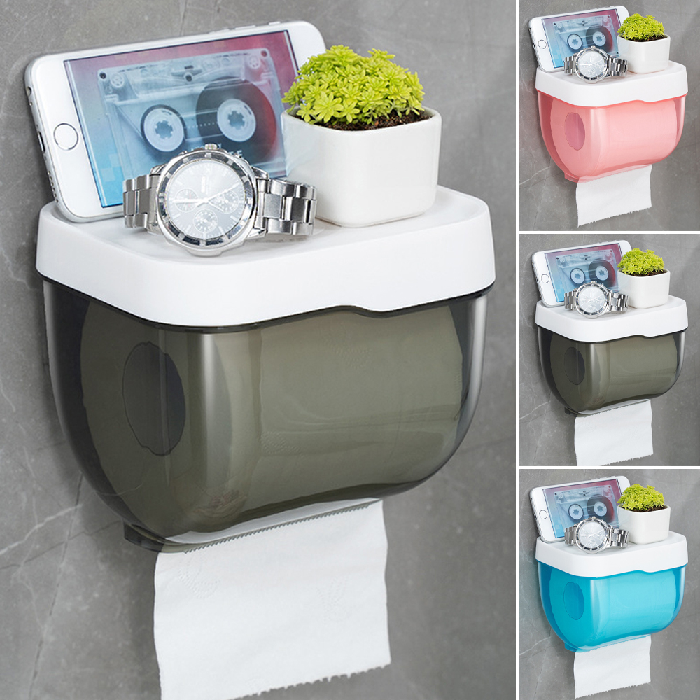 Wall-mounted toilet paper holder Waterproof Full-cover Toilet Holder Punch-free Shelf Roll Paper ...