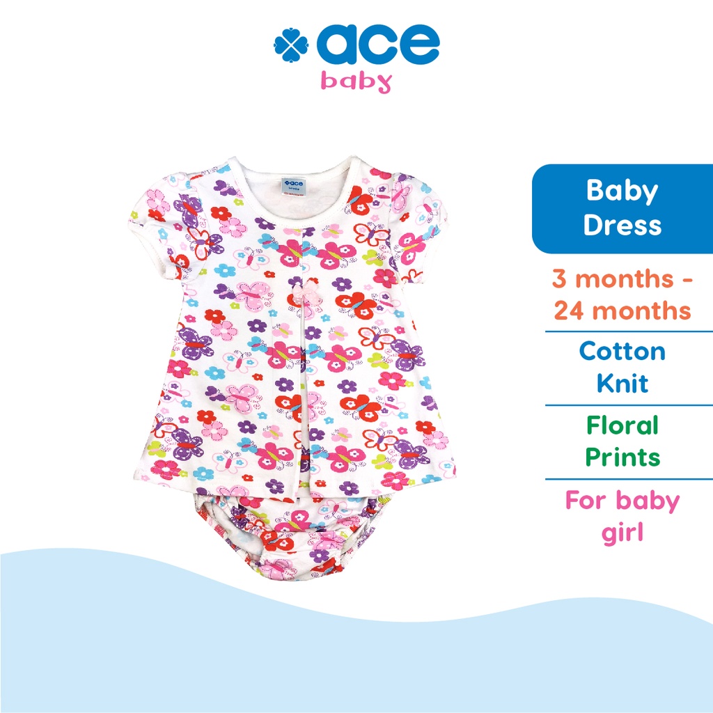 ACE BABY Cotton Butterfly Dress and Knickers Set (6m24m) 2pcs Cute Floral Top & Panty Baby Girl