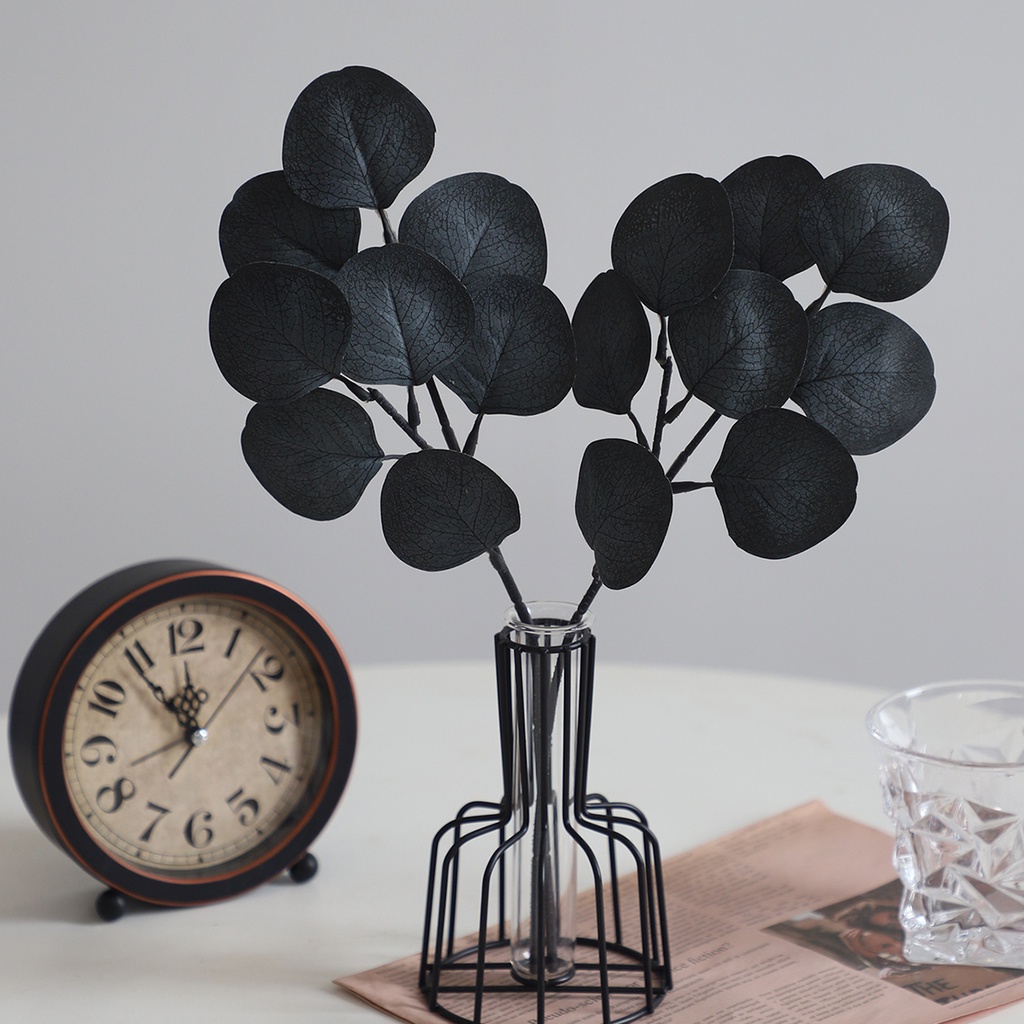 1pc Black Eucalyptus Artificial Plants Eucalyptus Leaves Fake Leaves Decor Flower Arrangement Accessories Home Garden Table Dining Decoration