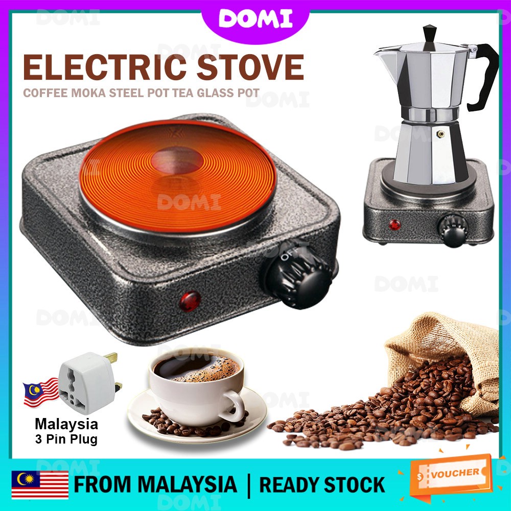 DOMI 500W Coffee Cooker Electric Stove Heat Adjustable Electric Hot Cooking Plate Coffee Moka Steel Pot Tea Glass Pot