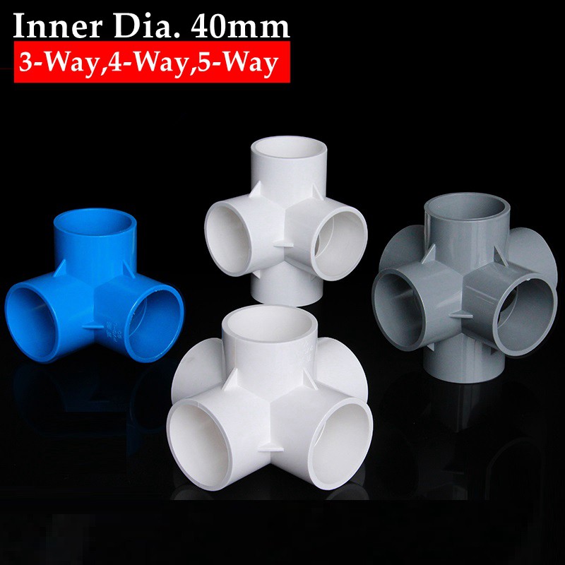 2pcs Inner Dia. 40mm PVC Pipe Connectors Water Supply PVC Joints Agriculture Irrigation Tube Connector Tee Cross 5-way Splitters Home DIY Parts