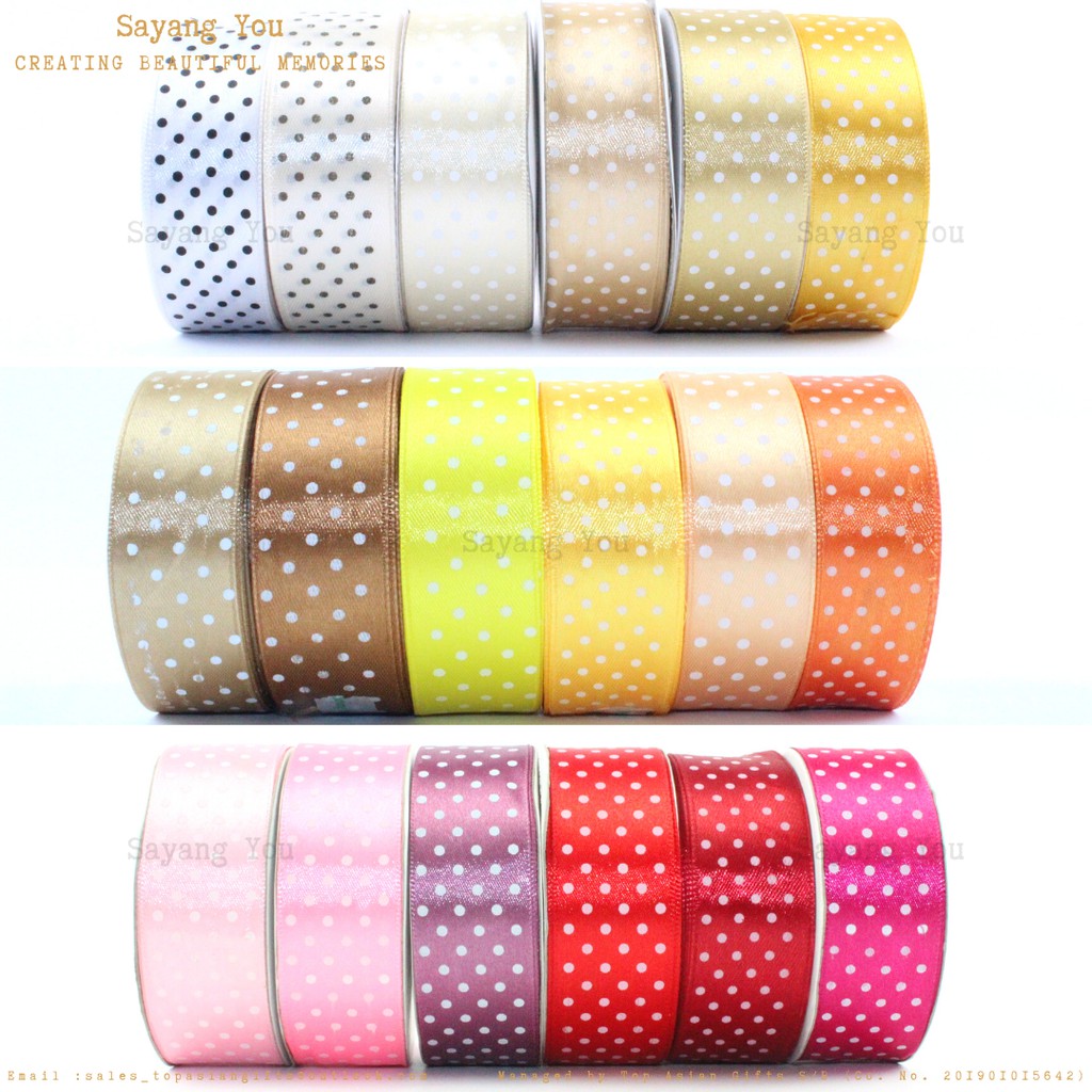 25mm 1” Wedding Craft Decor DIY Polka Dot Satin Ribbon Reben Titik Polka Satin Kraf Hiasan Kahwin 1R11 +/-9Mtr