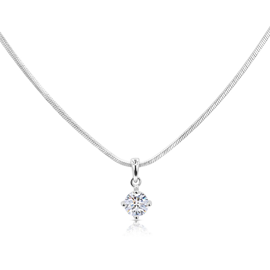 SO SEOUL Athena Round Brilliant Cut 0.5 - 2.0 CARAT Diamond Simulant Cubic Zirconia Solitaire Pendant Chain Necklace