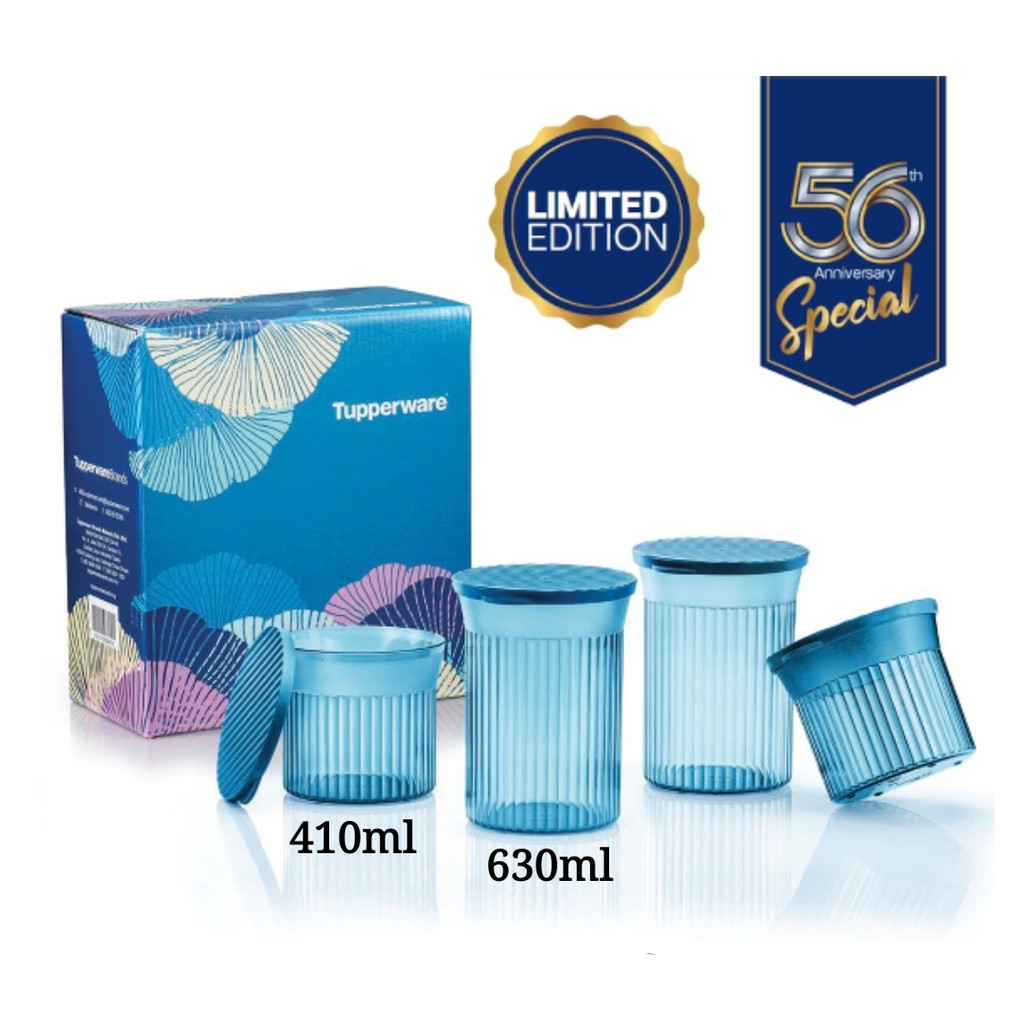 🔥SALES🔥Tupperware Elegant Round Set (4) 630ml + 410ml with Box - Blue