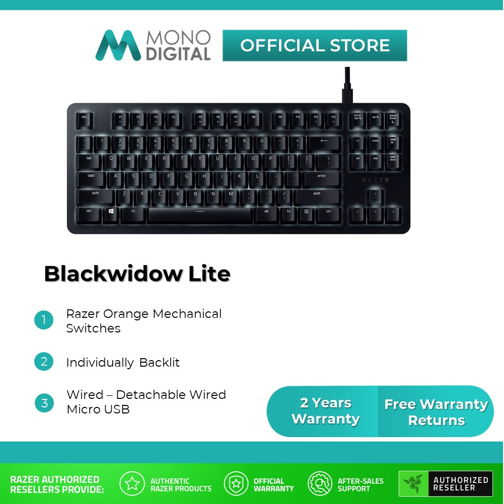 Razer Blackwidow Lite Orange Switches Silent Mechanical Gaming Keyboard (Free 3 Pcs of KF94)