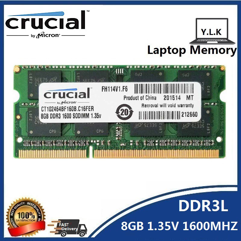 New Crucial 8gb 16gb 8gbx2 Pc3 Ram Ddr3l 1600mhz 4pin 1 35v So Dimm Laptop Memory Shopee Malaysia