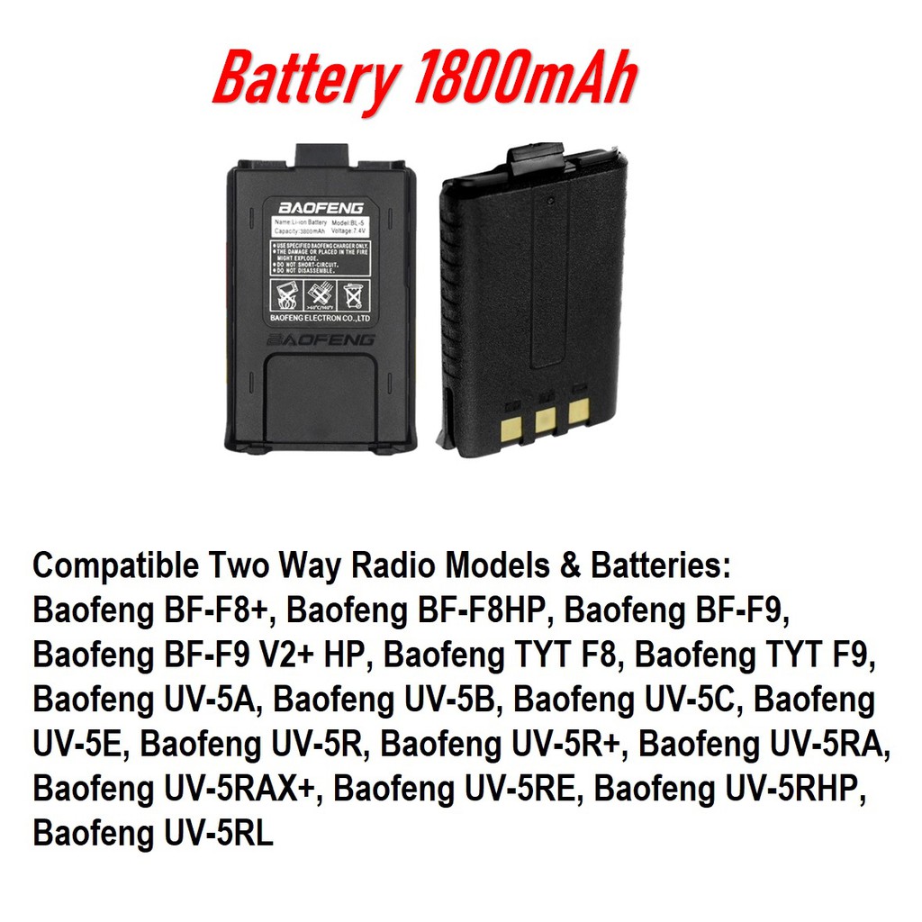 BF-F8+ UV-5R-L UV-5R-2 2800mAh, 7.4V, Lithium-Ion UV-5R-3 UV-5R-7 BF-F9 UV-5R UV-5R-5 - Compatible with Baofeng BF-F8 BF-F8 UV-5R-6 Baofeng UV-5R Two-Way Radio Battery Replacement UV-5R-4 