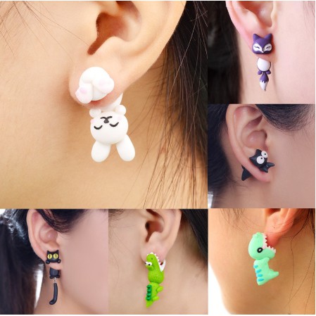 Women's Cute Jewelry Polymer Clay Animal Earrings Cartoon Cat Ear Studs  Earbobs | Shopee Malaysia