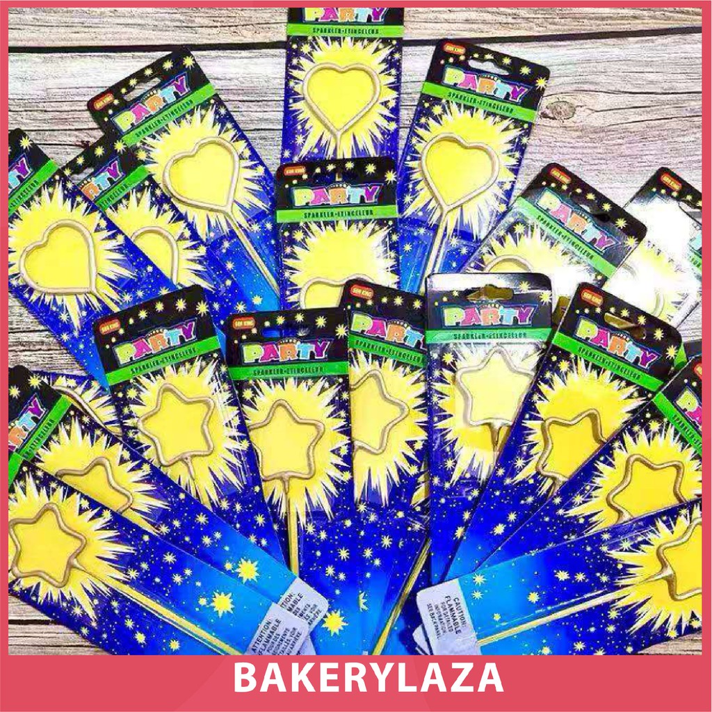 (READY STOCK) Firework Candle Sparkler Heart Love Star Cake Topper Birthday Sparkling Lilin Hari Jadi Bunga Api 网红蜡烛