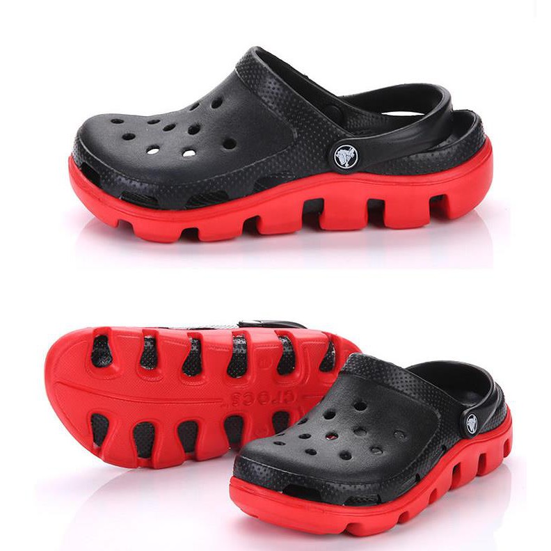 crocs black red