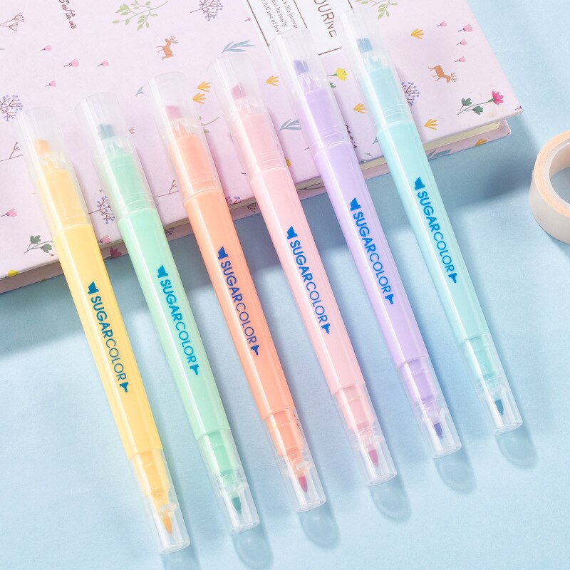 Candy Double Head Highlighter Set Fluorescent Marker Pen 6 Colors Slant ...