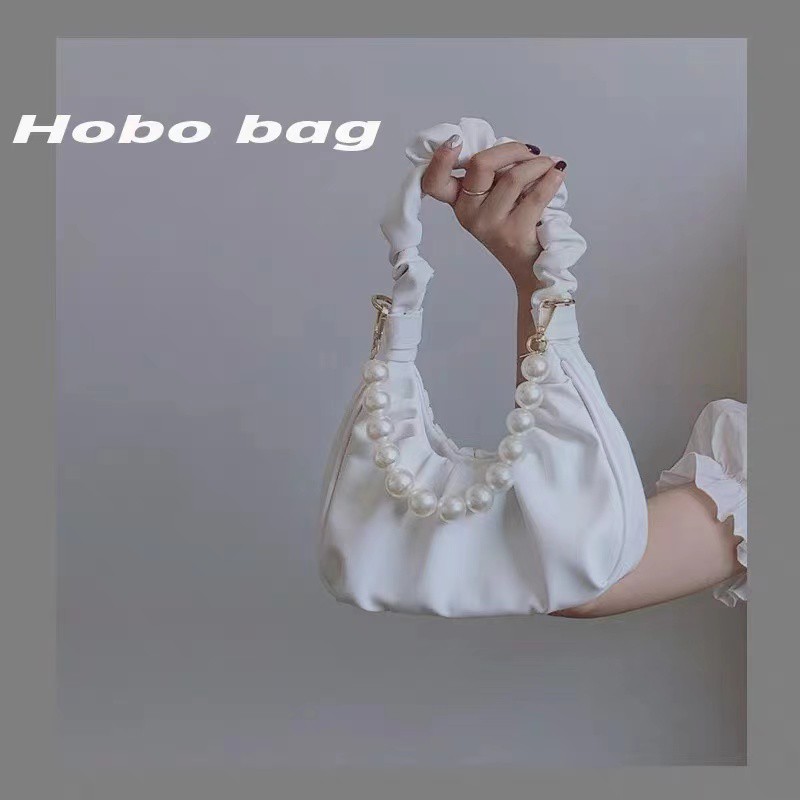 Buy Pu Leather Pearl Bag Hobo Bag Crease Cloud Bag Detachable Strap Shoulder Bag Plain White Blue Yellow Purple Handbag Seetracker Malaysia