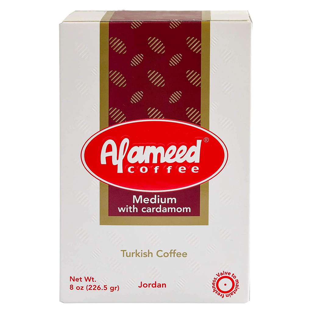 Al Ameed Gourmet Turkish Ground Coffee Medium Roast Cardamom, 100% Authentic Arabica 200g