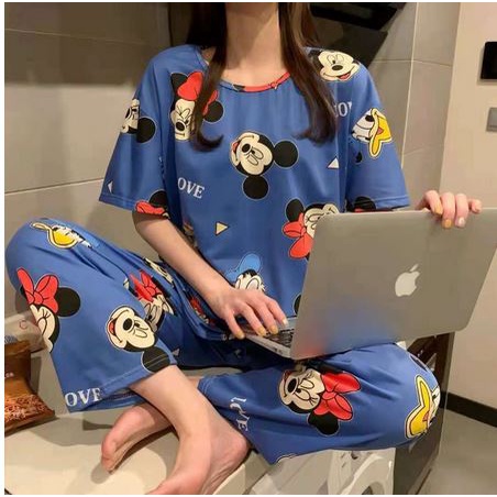 [ Readystock ] Women Ladies Pajamas Set Baju Tidur Perempuan Short Sleeve Pyjamas Present Birthday