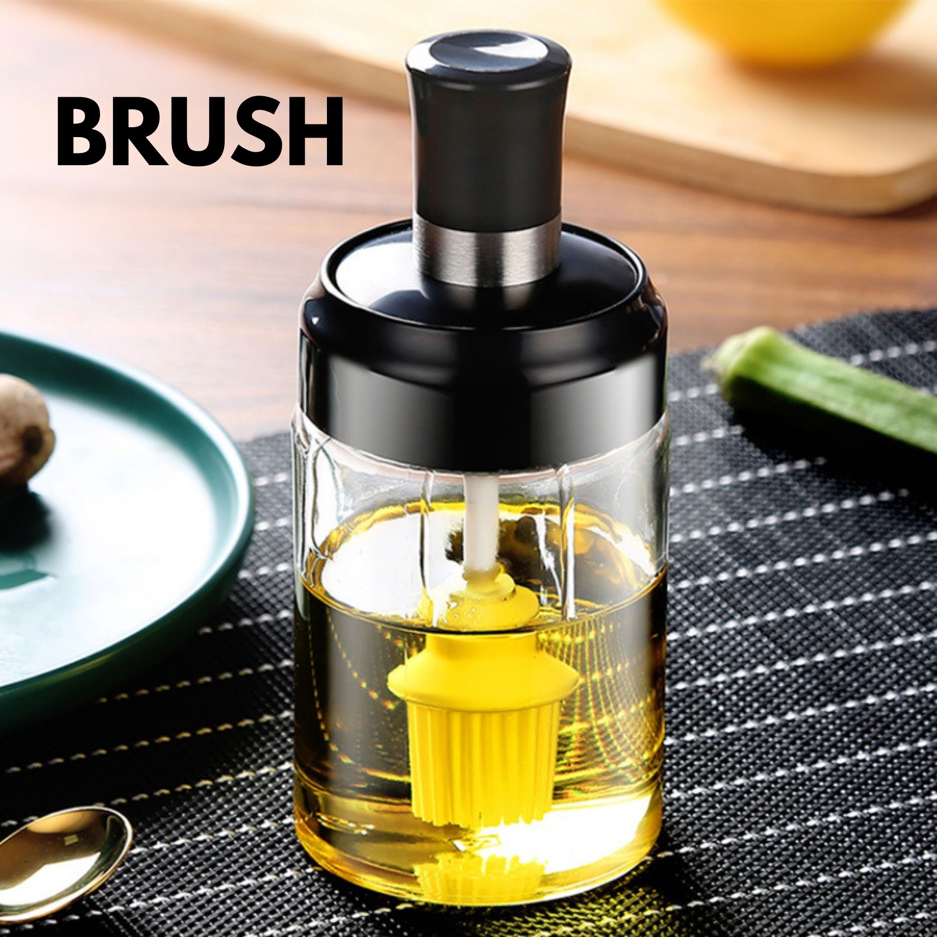 Seasoning Bottle 250ml Glass Jar Dispenser Glass Containers Jar With Spice Spoon / Oil Brush / Honey Stick